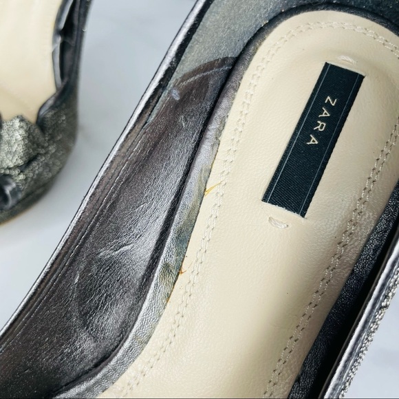Zara Silver Sparkly Bow High Heels- Size 37- 4.5 Inch Heels - Picture 6 of 9